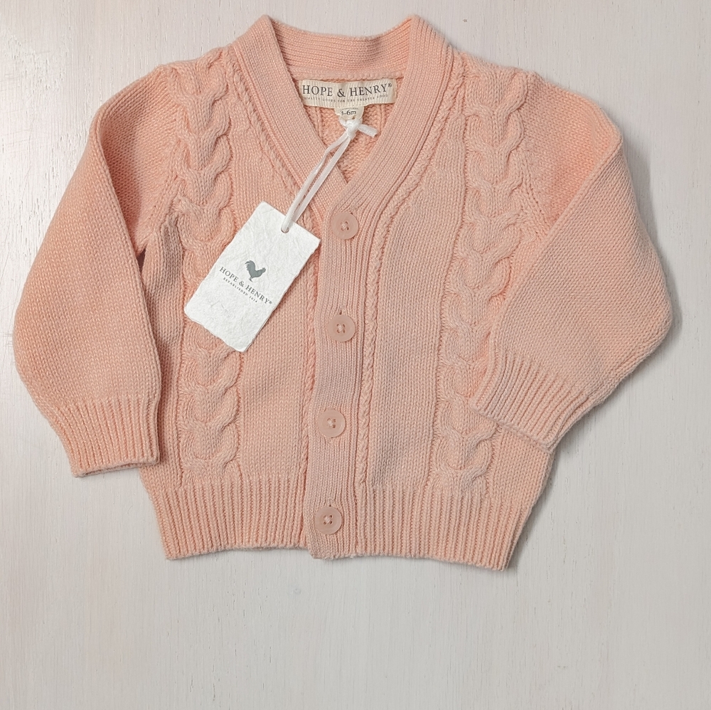 Hope And Henry Pink Cable Knit Cardigan